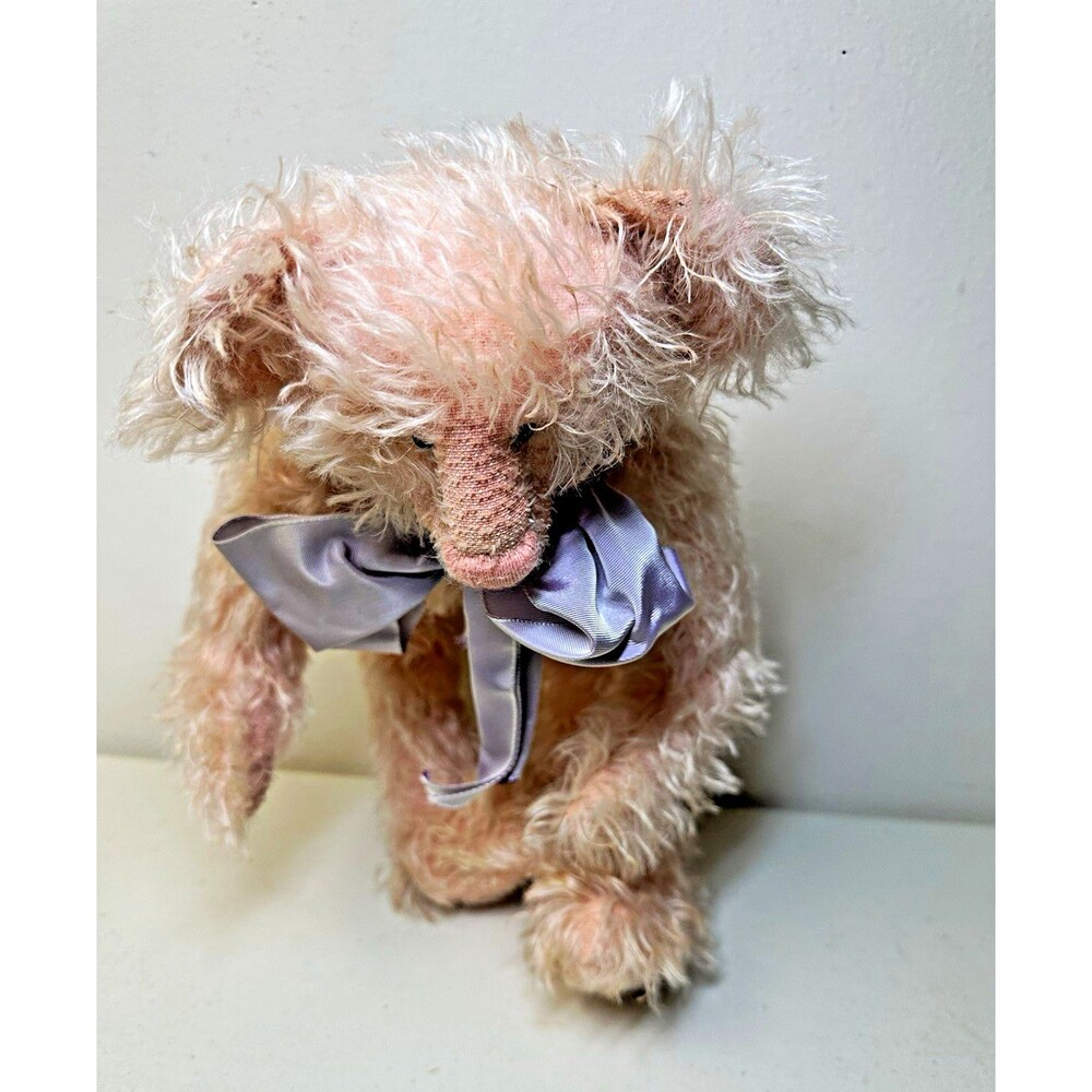 Collectible Jointed Mohair Teddy Bear Artist OOAK Vintage Style Pink Peach 15"